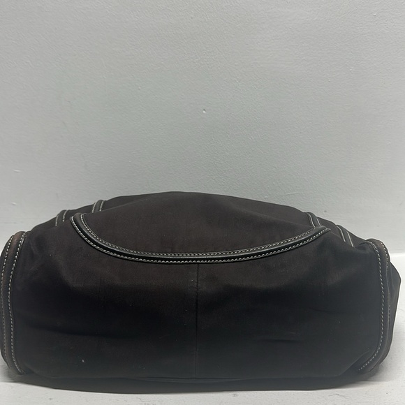 Tod's Purse Shoulder Handbag Hobo Tote Bag Leather Nylon Dark Brown Gold Large - Picture 9 of 11